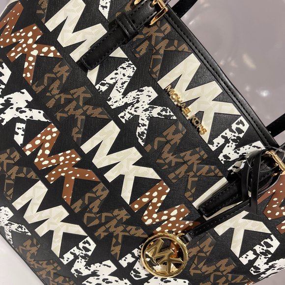 Michael Kors Graphic MK Exotic Logo Tote Blk Multi - Picture 5 of 10